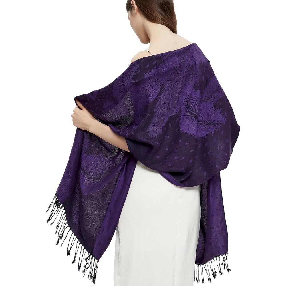 Pashmina Shawl Wrap with Ethnic - Feather-purple